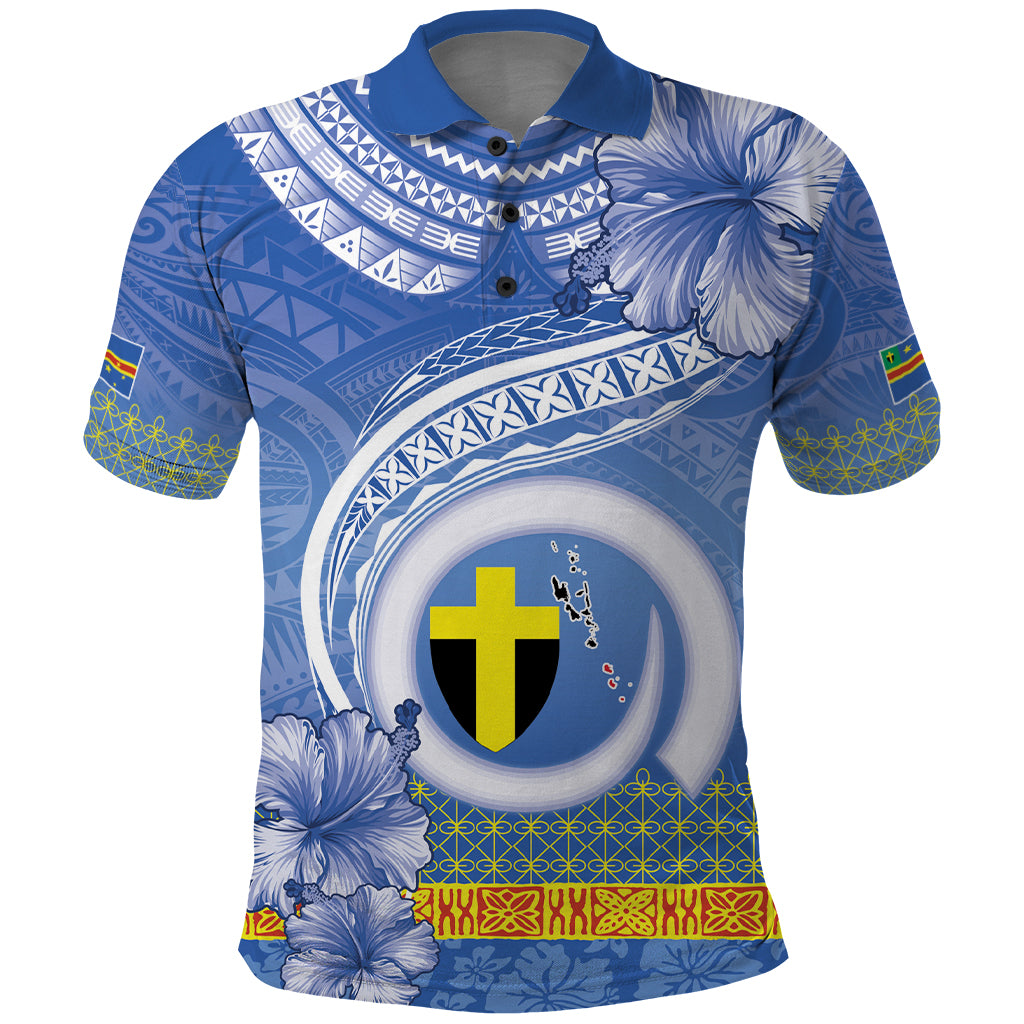 Tafea Vanuatu Polo Shirt Hibiscus Sand Drawing with Pacific Pattern LT9 Blue Art - Polynesian Pride
