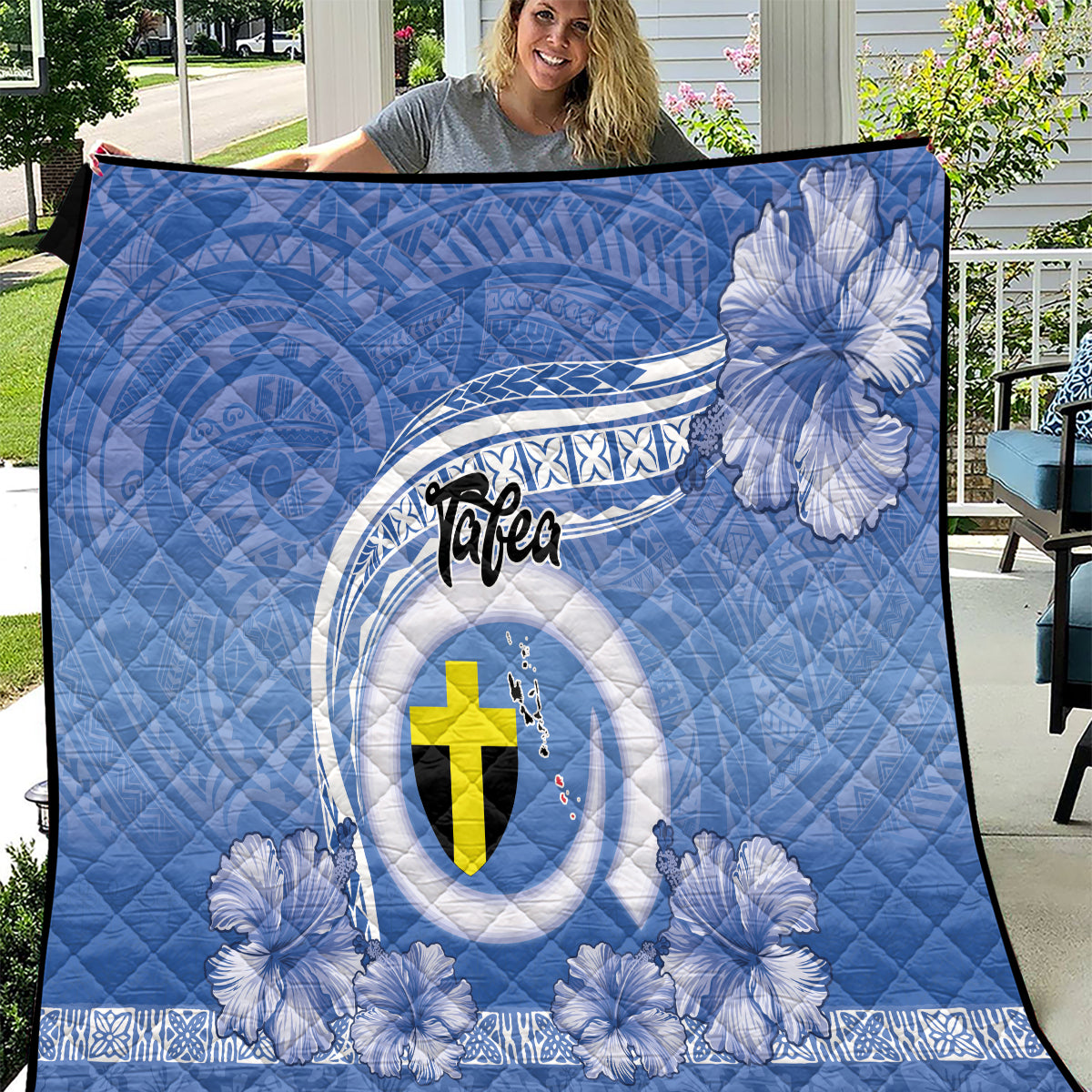 Tafea Vanuatu Quilt Hibiscus Sand Drawing with Pacific Pattern LT9 Blue Art - Polynesian Pride