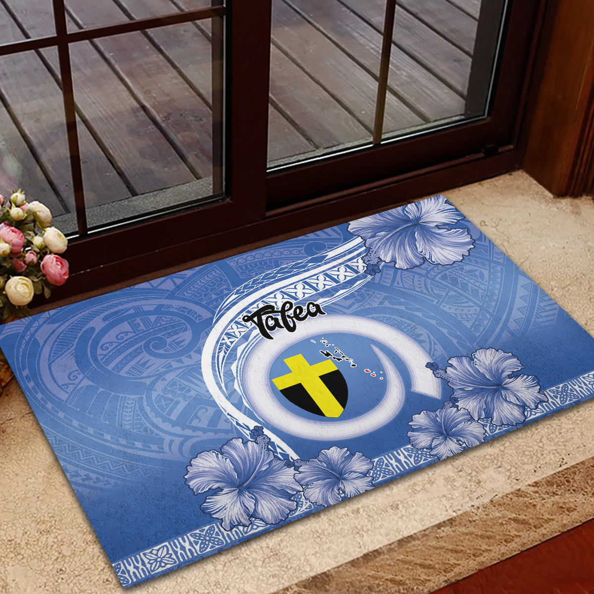Tafea Vanuatu Rubber Doormat Hibiscus Sand Drawing with Pacific Pattern LT9 - Polynesian Pride