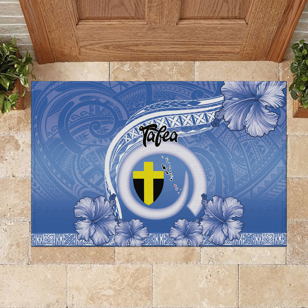 Tafea Vanuatu Rubber Doormat Hibiscus Sand Drawing with Pacific Pattern LT9 - Polynesian Pride
