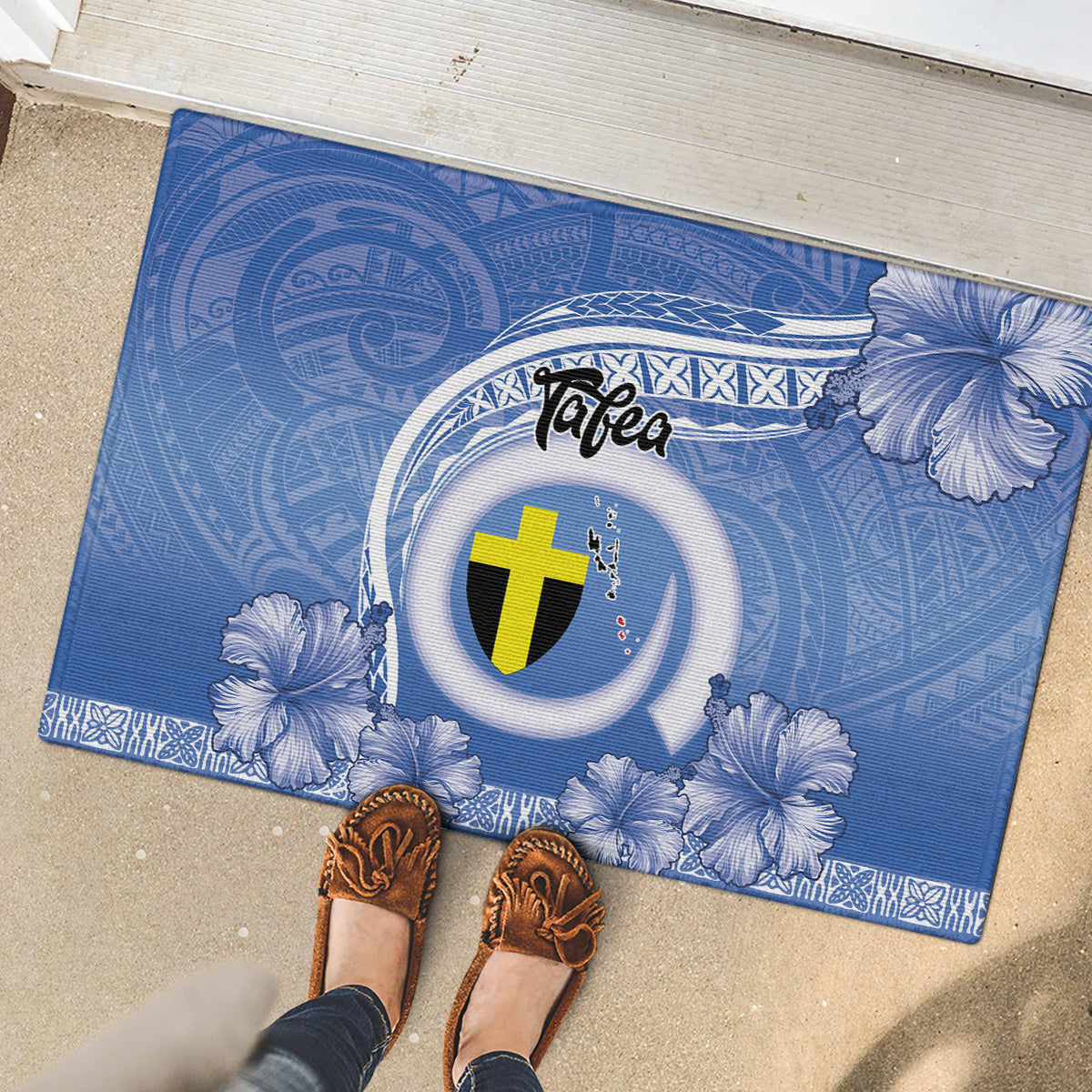 Tafea Vanuatu Rubber Doormat Hibiscus Sand Drawing with Pacific Pattern LT9 - Polynesian Pride