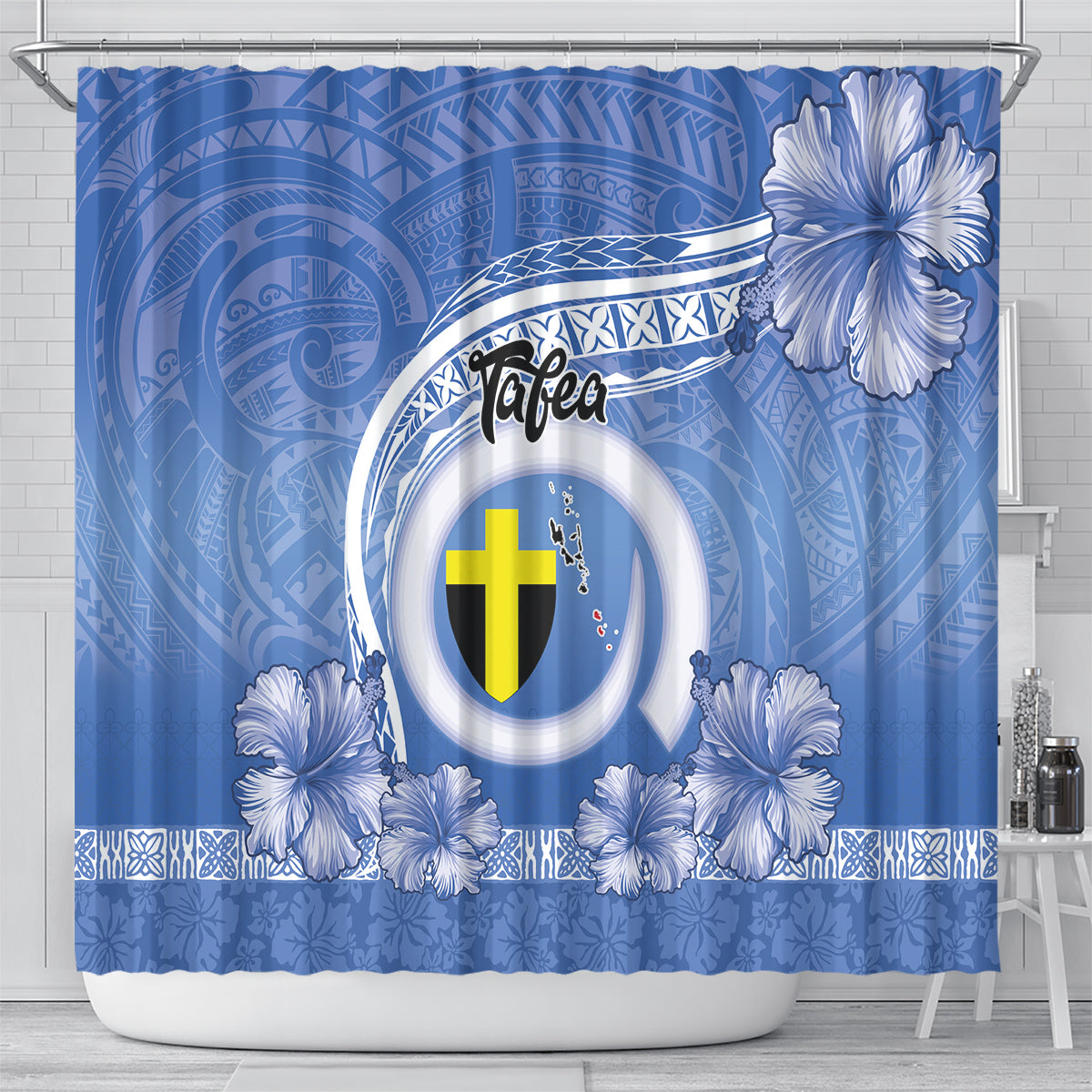 Tafea Vanuatu Shower Curtain Hibiscus Sand Drawing with Pacific Pattern LT9 - Polynesian Pride