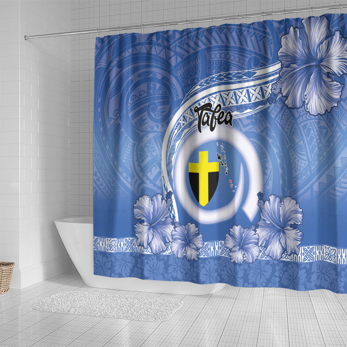 Tafea Vanuatu Shower Curtain Hibiscus Sand Drawing with Pacific Pattern LT9 - Polynesian Pride