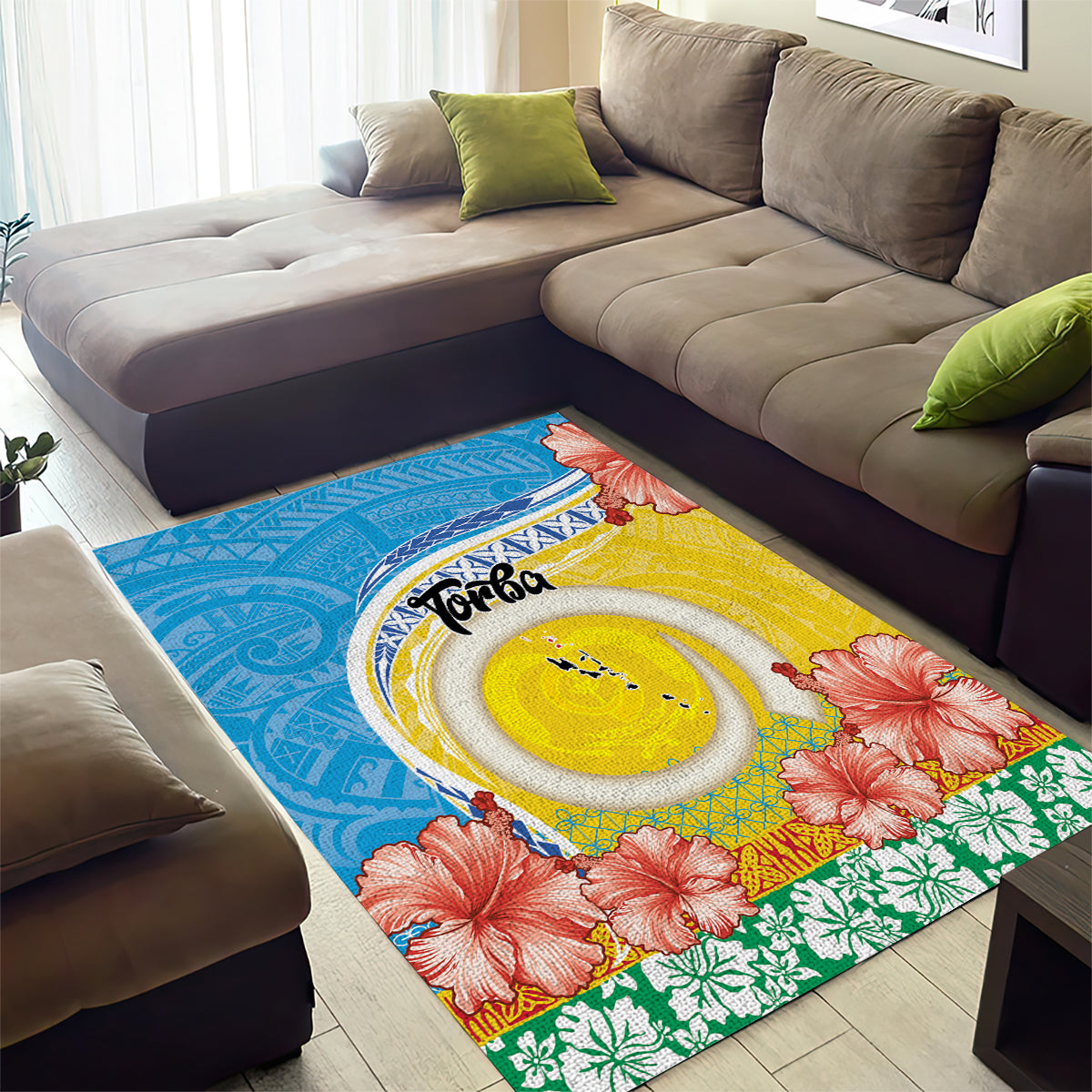 Torba Vanuatu Area Rug Hibiscus Sand Drawing with Pacific Pattern LT9 - Polynesian Pride