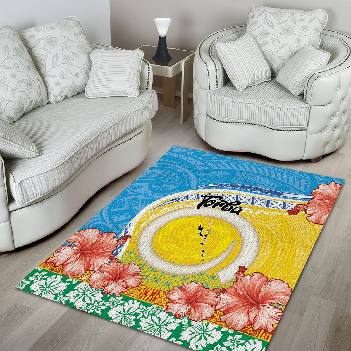 Torba Vanuatu Area Rug Hibiscus Sand Drawing with Pacific Pattern LT9 - Polynesian Pride