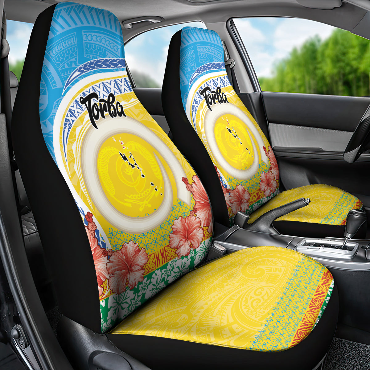 Torba Vanuatu Car Seat Cover Hibiscus Sand Drawing with Pacific Pattern LT9 - Polynesian Pride