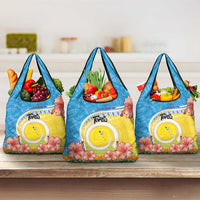Torba Vanuatu Grocery Bag Hibiscus Sand Drawing with Pacific Pattern LT9 3-pack One Size Green Gold - Polynesian Pride