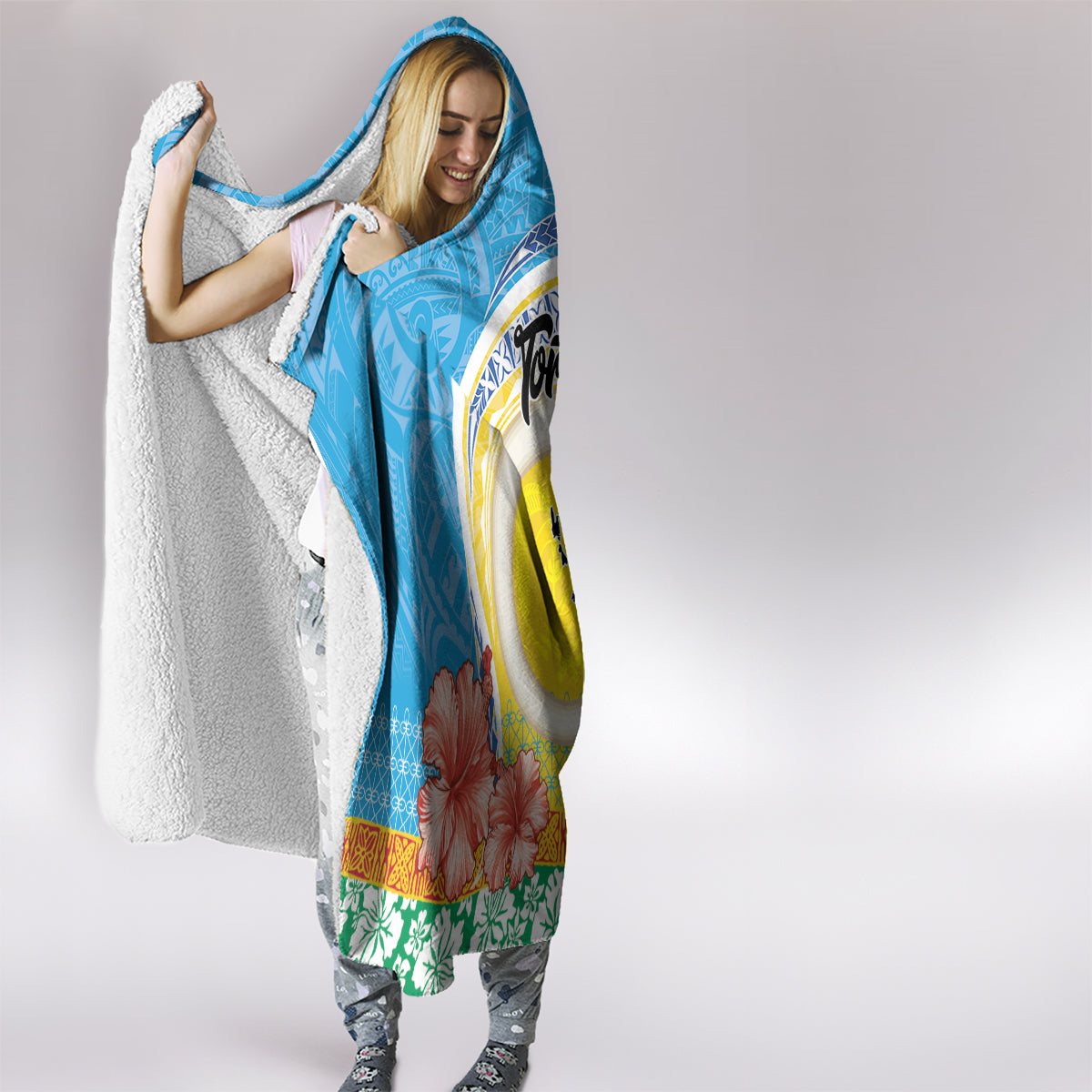 Torba Vanuatu Hooded Blanket Hibiscus Sand Drawing with Pacific Pattern LT9 - Polynesian Pride
