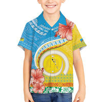 Torba Vanuatu Kid Hawaiian Shirt Hibiscus Sand Drawing with Pacific Pattern LT9 Kid Green Gold - Polynesian Pride