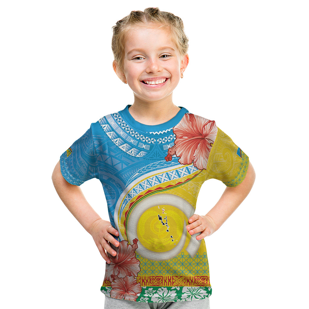 Torba Vanuatu Kid T Shirt Hibiscus Sand Drawing with Pacific Pattern LT9 Green Gold - Polynesian Pride
