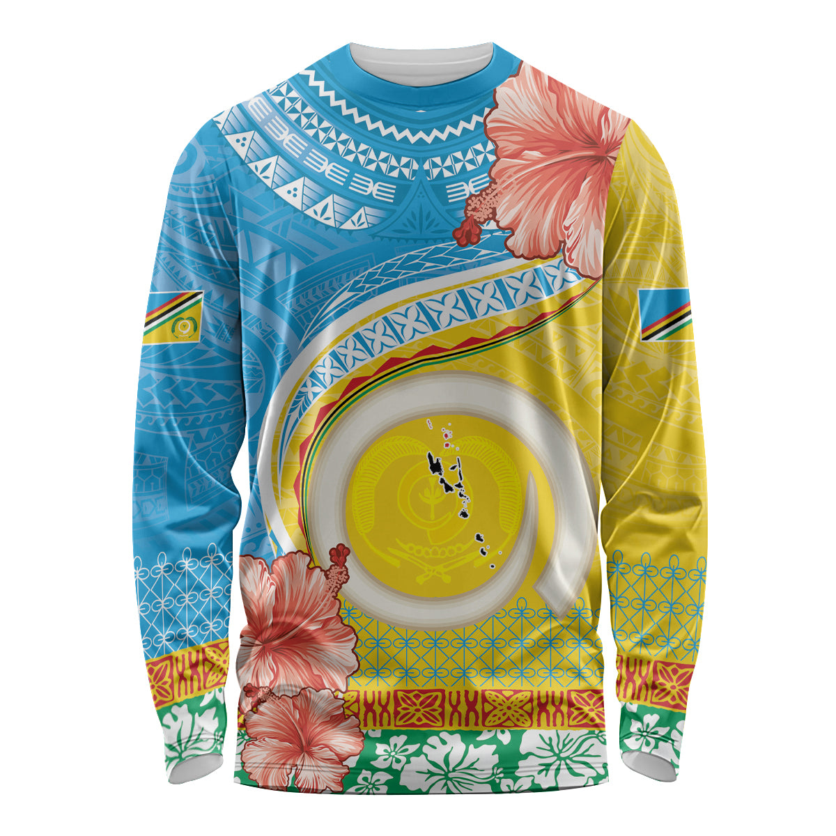 Torba Vanuatu Long Sleeve Shirt Hibiscus Sand Drawing with Pacific Pattern LT9 Unisex Green Gold - Polynesian Pride