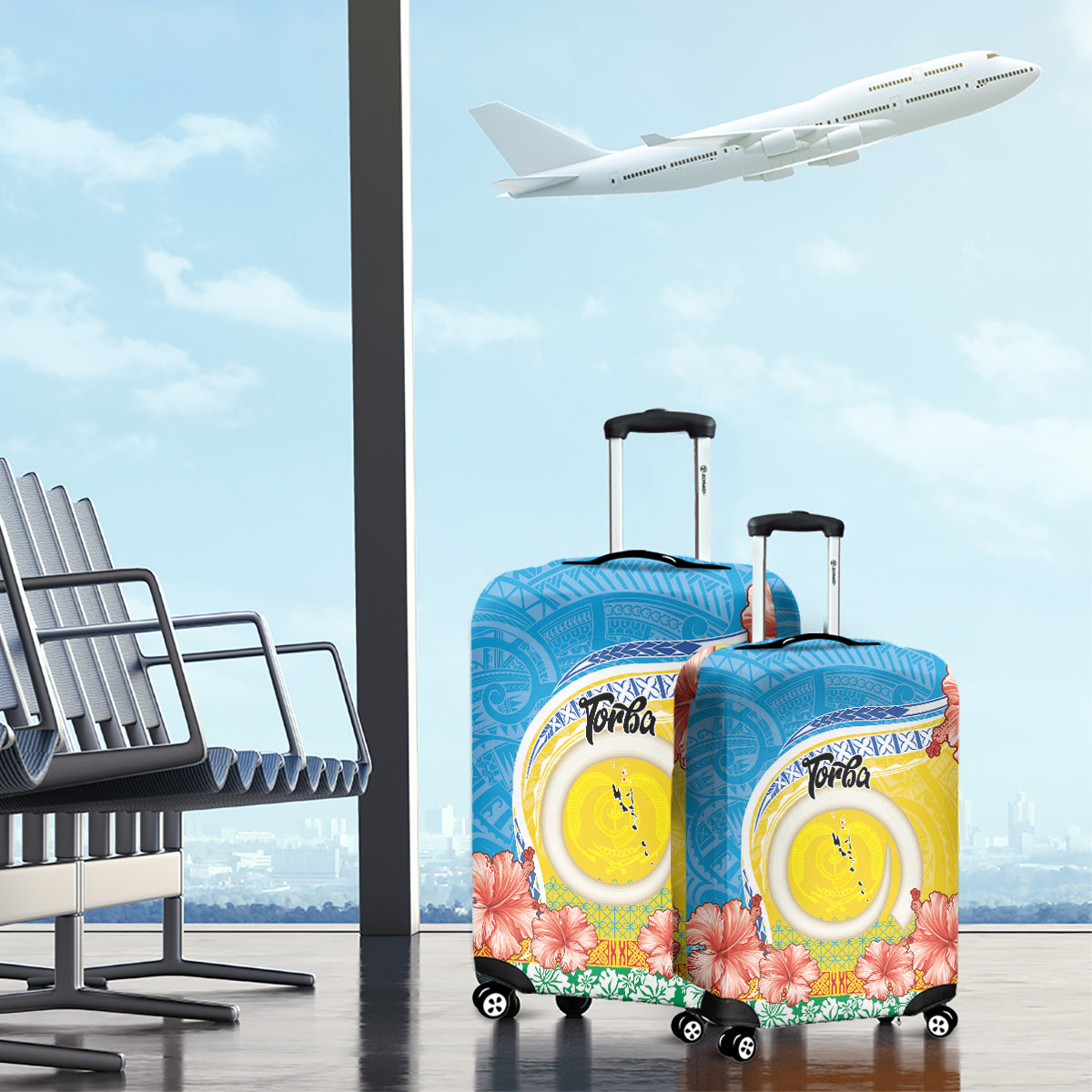 Torba Vanuatu Luggage Cover Hibiscus Sand Drawing with Pacific Pattern LT9 - Polynesian Pride