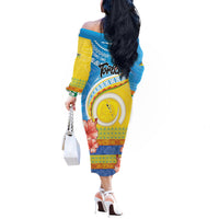 Torba Vanuatu Off The Shoulder Long Sleeve Dress Hibiscus Sand Drawing with Pacific Pattern LT9 - Polynesian Pride
