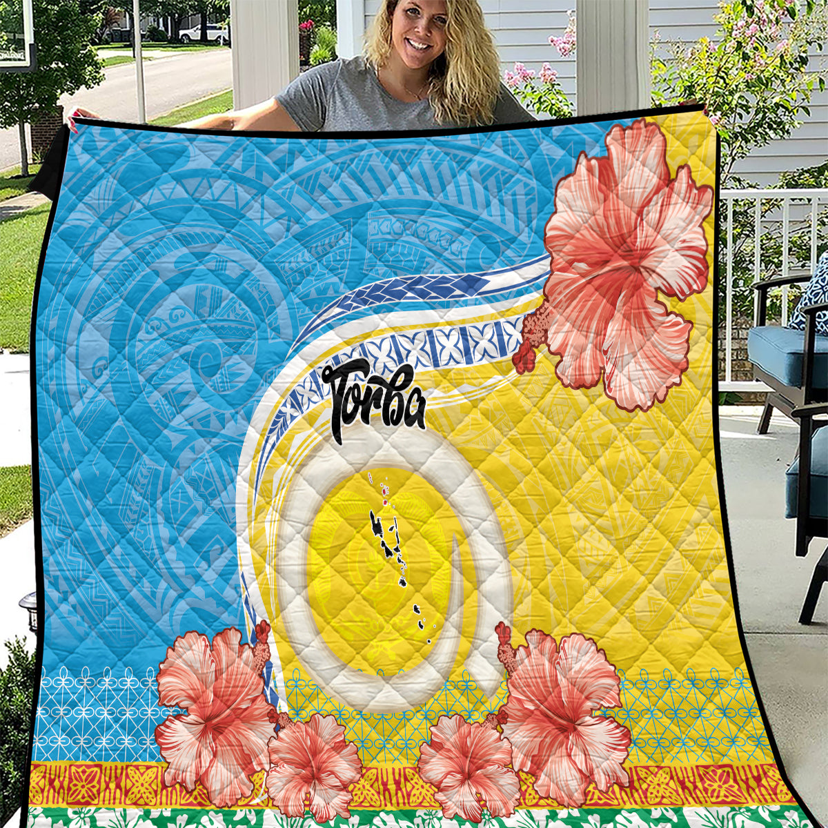 Torba Vanuatu Quilt Hibiscus Sand Drawing with Pacific Pattern LT9 Green Gold - Polynesian Pride