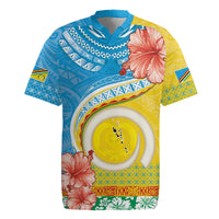 Torba Vanuatu Rugby Jersey Hibiscus Sand Drawing with Pacific Pattern LT9 Green Gold - Polynesian Pride