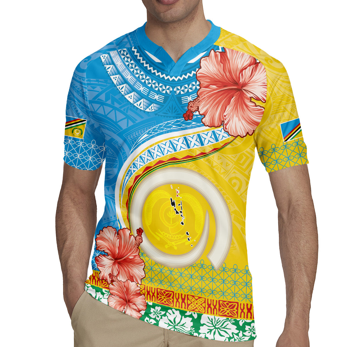 Torba Vanuatu Rugby Jersey Hibiscus Sand Drawing with Pacific Pattern LT9 - Polynesian Pride
