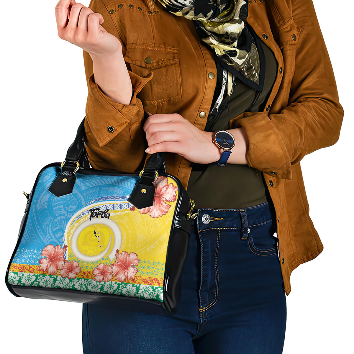 Torba Vanuatu Shoulder Handbag Hibiscus Sand Drawing with Pacific Pattern LT9 - Polynesian Pride