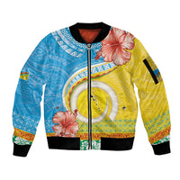 Torba Vanuatu Sleeve Zip Bomber Jacket Hibiscus Sand Drawing with Pacific Pattern LT9 Unisex Green Gold - Polynesian Pride