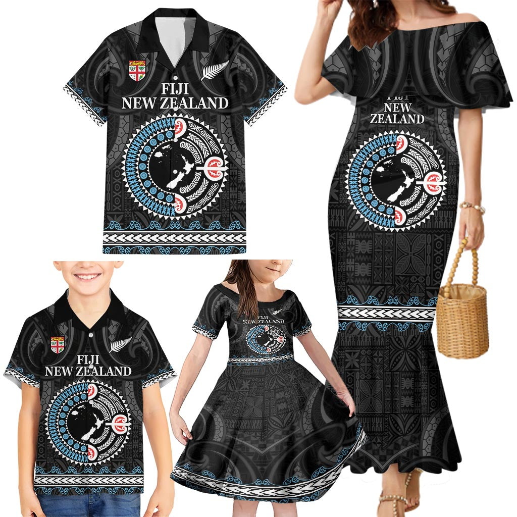 Custom Fiji and New Zealand Family Matching Mermaid Dress and Hawaiian Shirt Maori Fern Mix Tapa Tribal Unique