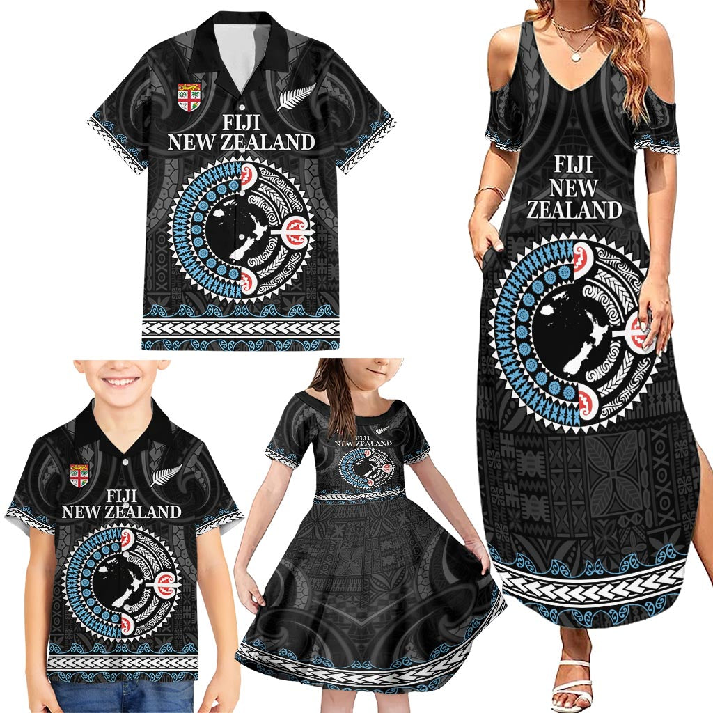 Custom Fiji and New Zealand Family Matching Summer Maxi Dress and Hawaiian Shirt Maori Fern Mix Tapa Tribal Unique