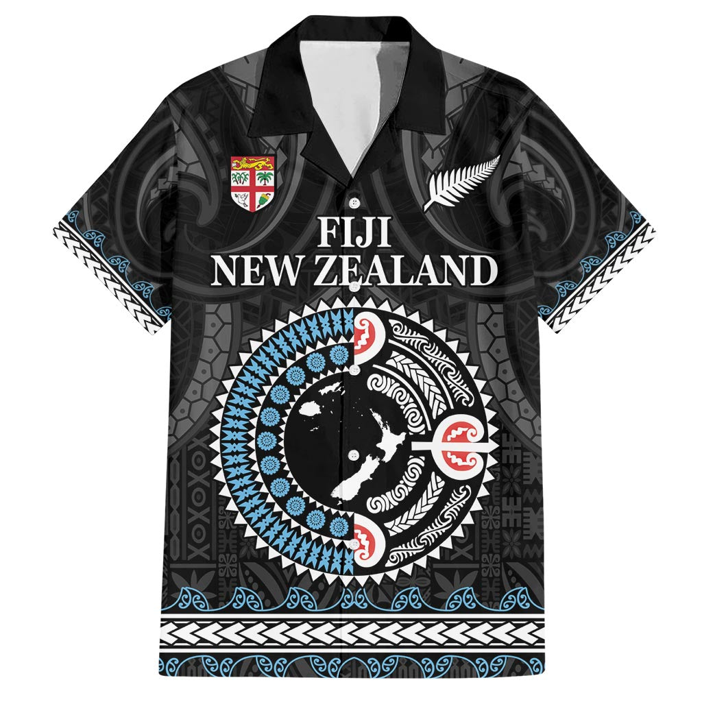 Custom Fiji and New Zealand Hawaiian Shirt Maori Fern Mix Tapa Tribal Unique LT9 Black - Polynesian Pride