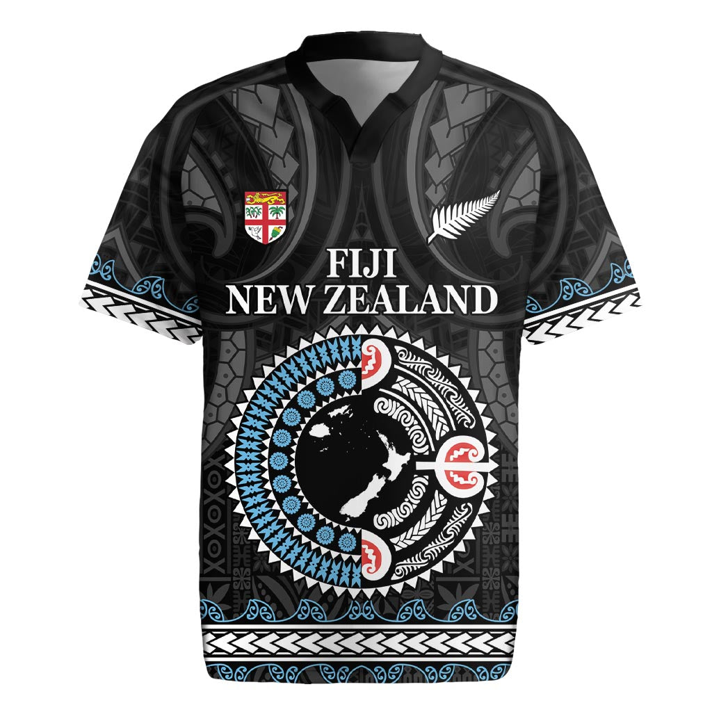 Custom Fiji and New Zealand Rugby Jersey Maori Fern Mix Tapa Tribal Unique LT9 Black - Polynesian Pride
