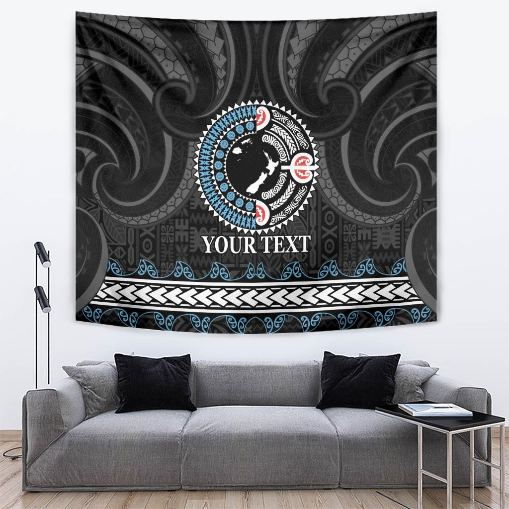 Custom Fiji and New Zealand Tapestry Maori Fern Mix Tapa Tribal Unique LT9 Black - Polynesian Pride