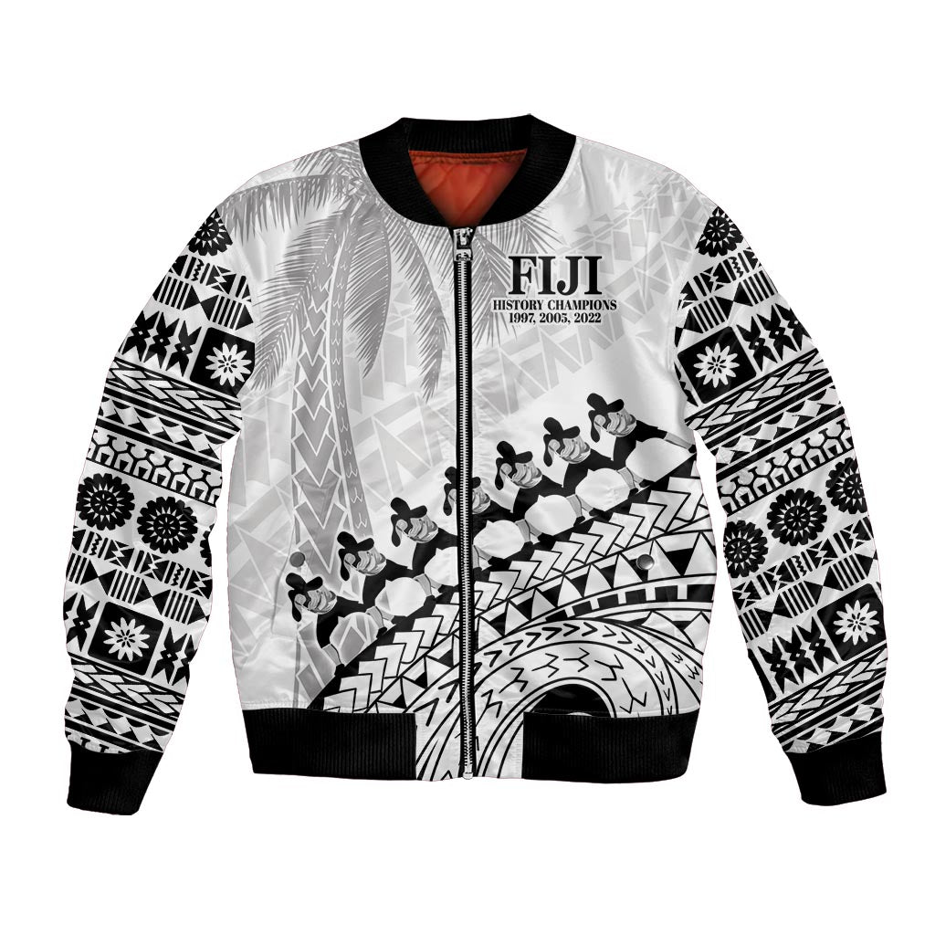 Custom Fiji Rugby Cibi Dance Bomber Jacket Create History World Cup Sevens LT9 Unisex White - Polynesian Pride