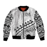 Custom Fiji Rugby Cibi Dance Bomber Jacket Create History World Cup Sevens LT9 Unisex White - Polynesian Pride