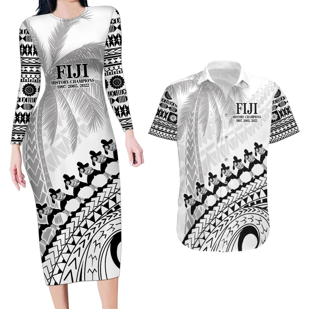 Custom Fiji Rugby Cibi Dance Couples Matching Long Sleeve Bodycon Dress and Hawaiian Shirt Create History World Cup Sevens