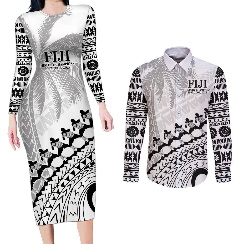 Custom Fiji Rugby Cibi Dance Couples Matching Long Sleeve Bodycon Dress and Long Sleeve Button Shirt Create History World Cup Sevens