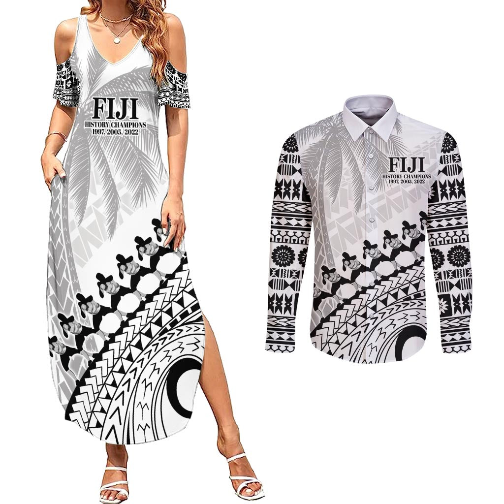 Custom Fiji Rugby Cibi Dance Couples Matching Summer Maxi Dress and Long Sleeve Button Shirt Create History World Cup Sevens