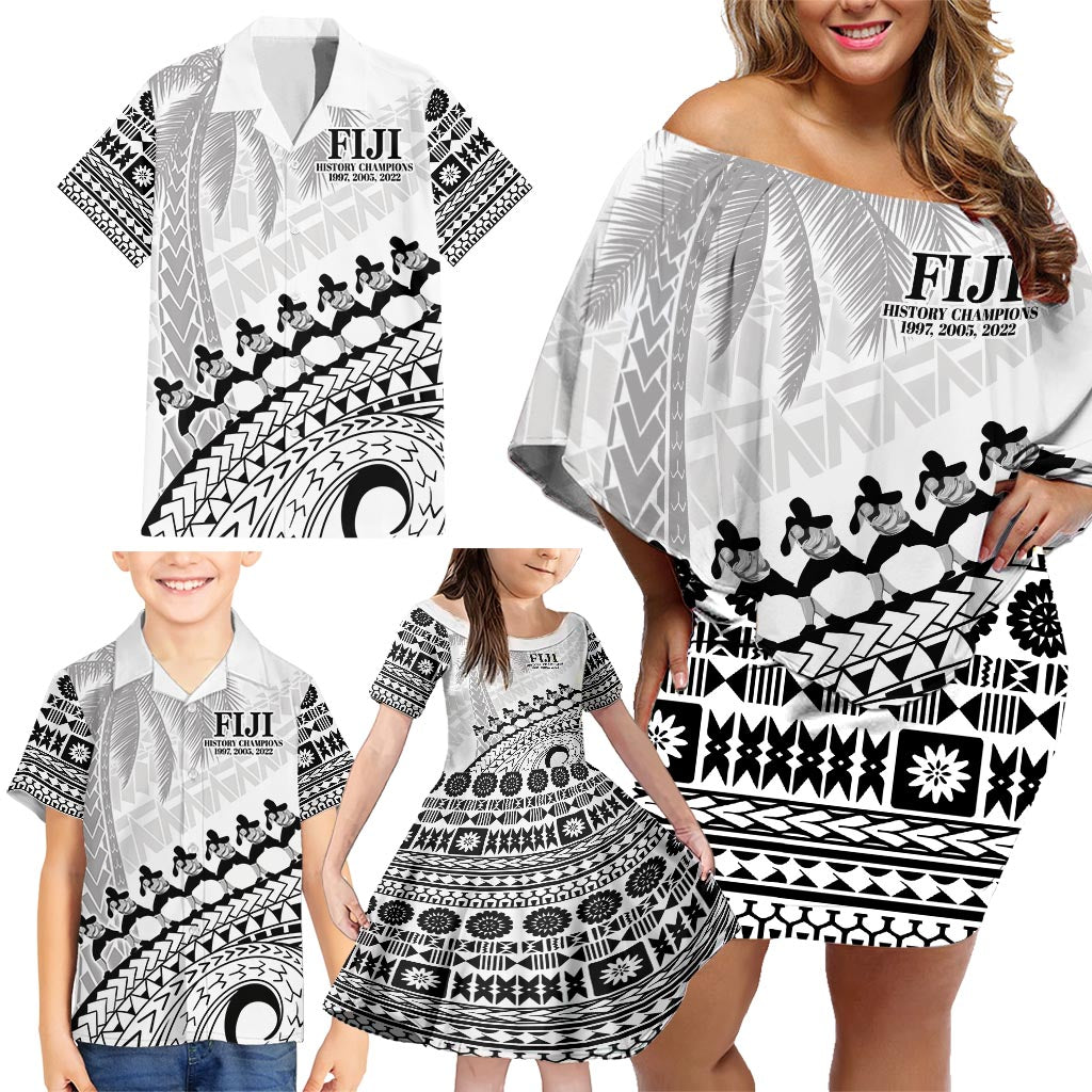 Custom Fiji Rugby Cibi Dance Family Matching Off Shoulder Short Dress and Hawaiian Shirt Create History World Cup Sevens