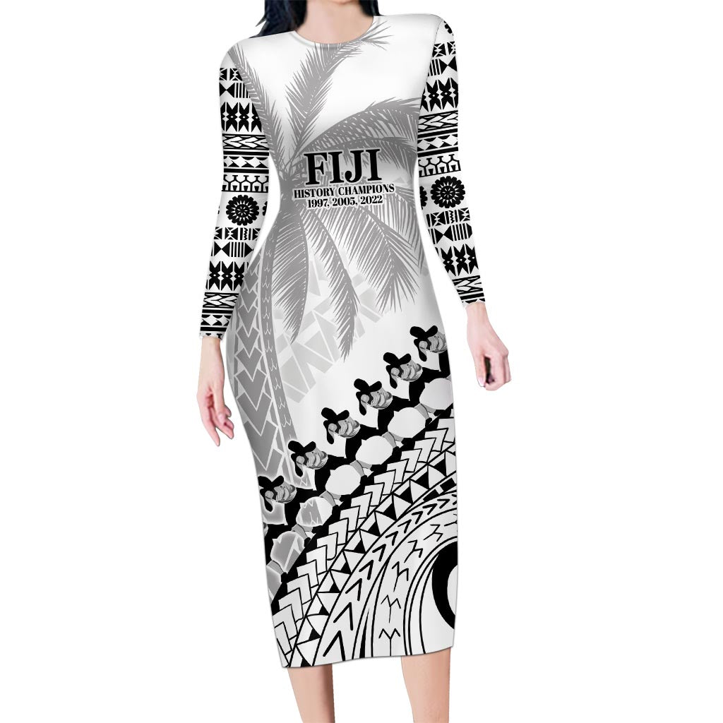 Custom Fiji Rugby Cibi Dance Long Sleeve Bodycon Dress Create History World Cup Sevens