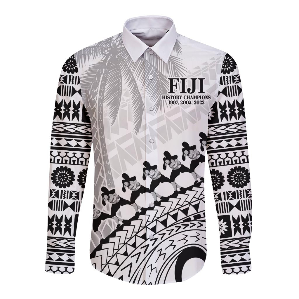 Custom Fiji Rugby Cibi Dance Long Sleeve Button Shirt Create History World Cup Sevens LT9 Unisex White - Polynesian Pride