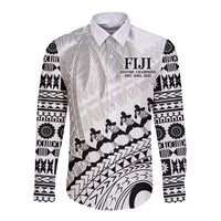 Custom Fiji Rugby Cibi Dance Long Sleeve Button Shirt Create History World Cup Sevens LT9 Unisex White - Polynesian Pride