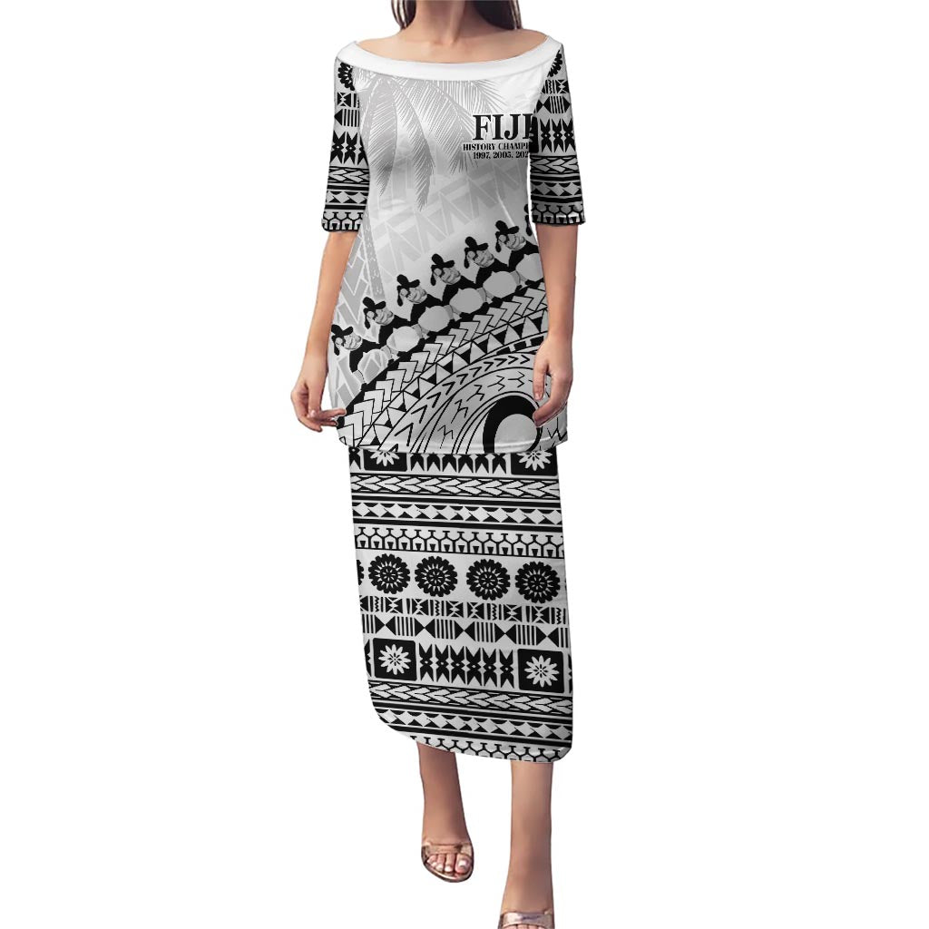 Custom Fiji Rugby Cibi Dance Puletasi Create History World Cup Sevens LT9 Long Dress White - Polynesian Pride