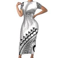 Custom Fiji Rugby Cibi Dance Short Sleeve Bodycon Dress Create History World Cup Sevens LT9 Long Dress White - Polynesian Pride