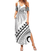 Custom Fiji Rugby Cibi Dance Summer Maxi Dress Create History World Cup Sevens LT9 Women White - Polynesian Pride