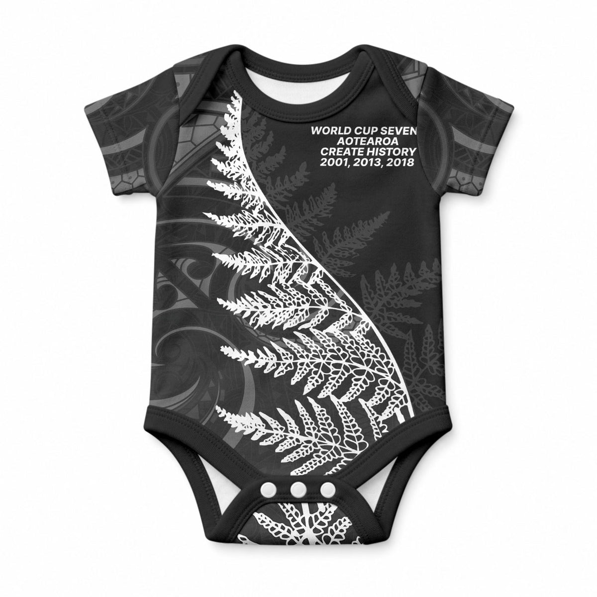 New Zealand Black Fern 7s Baby Onesie History World Cup Sevens LT9 Black - Polynesian Pride