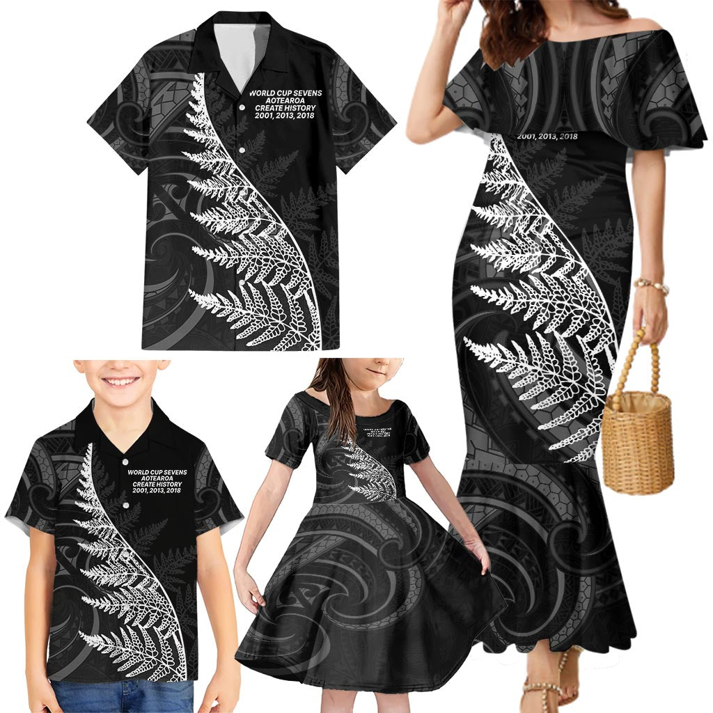 New Zealand Black Fern 7s Family Matching Mermaid Dress and Hawaiian Shirt History World Cup Sevens