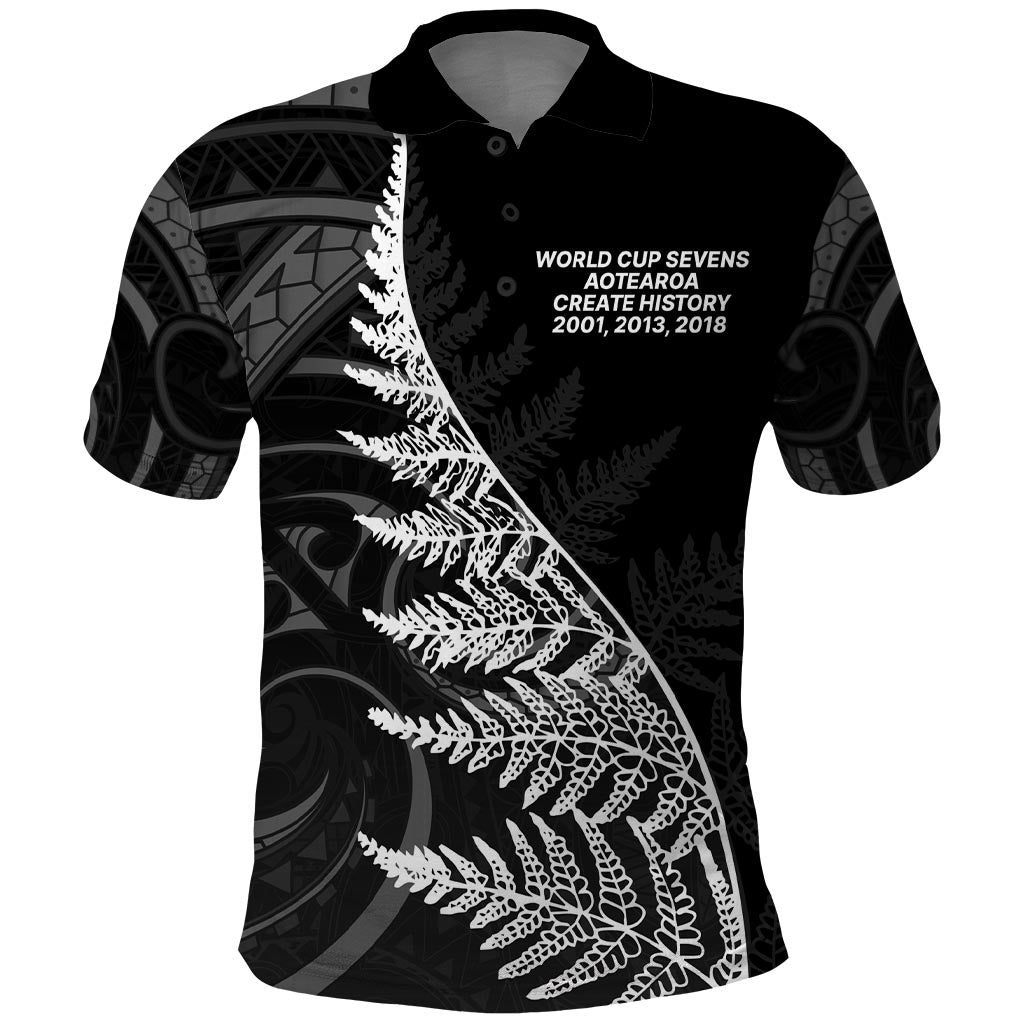 New Zealand Black Fern 7s Polo Shirt History World Cup Sevens LT9 Black - Polynesian Pride