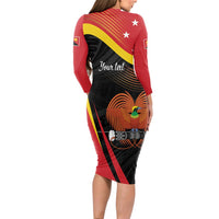 Personalised Papua Niugini Tok Pisin Wik Long Sleeve Bodycon Dress LT9 - Polynesian Pride