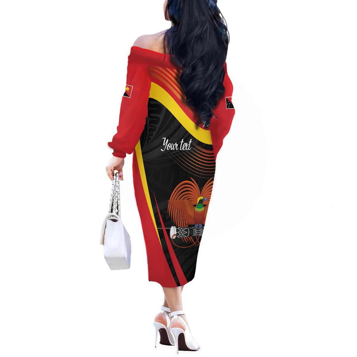 Personalised Papua Niugini Tok Pisin Wik Off The Shoulder Long Sleeve Dress LT9 - Polynesian Pride