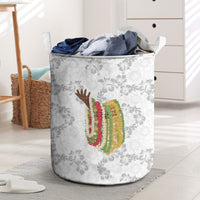 Hawaii Lei Kamehameha Laundry Basket Ke'oke'o Seamless Pattern Hibiscus Flower LT9 White - Polynesian Pride