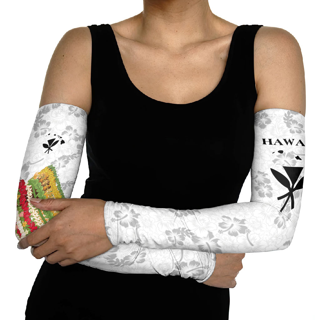 Hawaii Lei Kamehameha Arm Sleeves Ke'oke'o Seamless Pattern Hibiscus Flower LT9 - Polynesian Pride