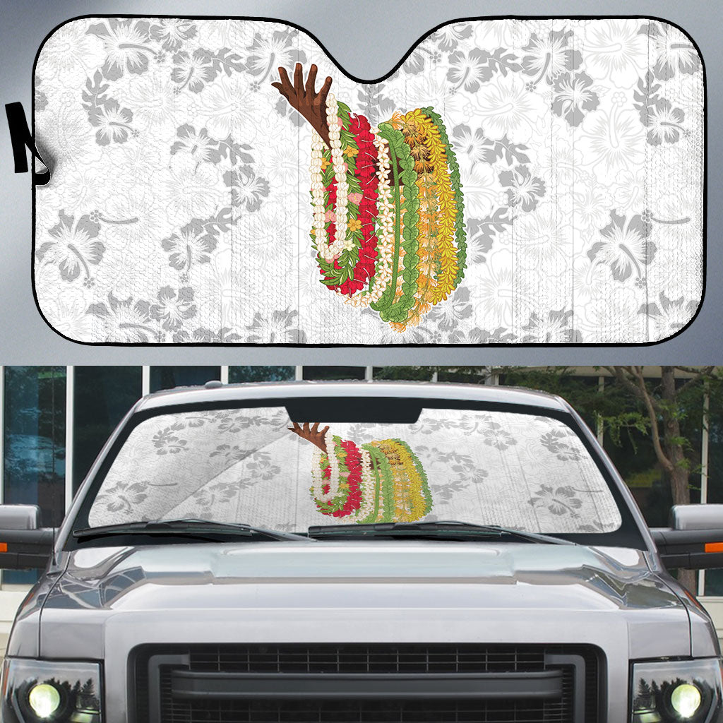 Hawaii Lei Kamehameha Auto Sun Shade Ke'oke'o Seamless Pattern Hibiscus Flower LT9 White - Polynesian Pride