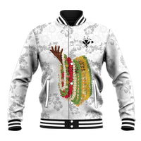 Hawaii Lei Kamehameha Baseball Jacket Ke'oke'o Seamless Pattern Hibiscus Flower LT9 Unisex White - Polynesian Pride