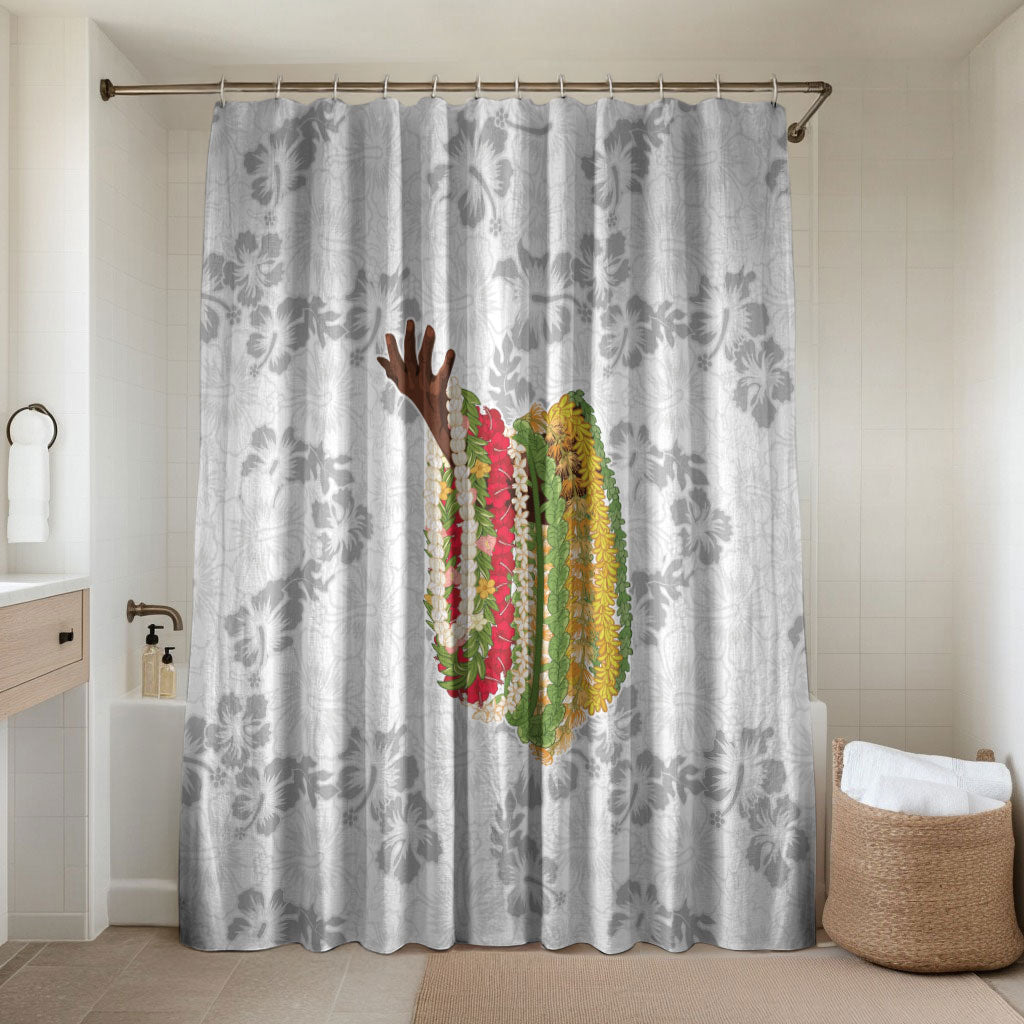 Hawaii Lei Kamehameha Bathroom Set Ke'oke'o Seamless Pattern Hibiscus Flower LT9 Shower Curtain Only White - Polynesian Pride