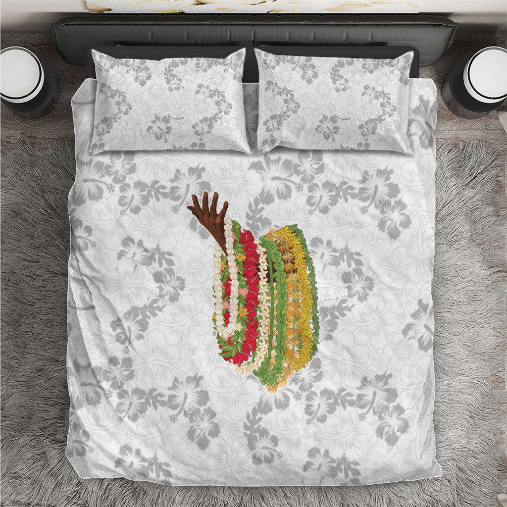 Hawaii Lei Kamehameha Bedding Set Ke'oke'o Seamless Pattern Hibiscus Flower LT9 White - Polynesian Pride